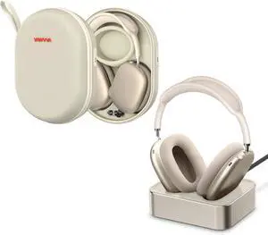Charging Station & Charging Case for AirPods Max - Magnetic Headphone Charger & Protective Hard Case with Lightning & Type-C Connectors, Auto Sleep Mode (Starlight Set)