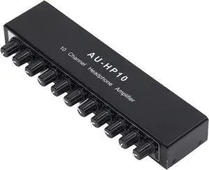 10 Channel Headphone Amplifier 1 Input 10 Output Stereo Audio Splitter Independent Control DC 12V for Studios and Meetings