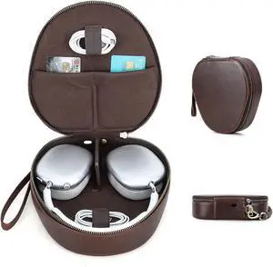 Contacts Full Grain Leather Case for Apple AirPods Max Case Hard Case for AirPods Max Cover Travel Headphone Case Carrying Organizer