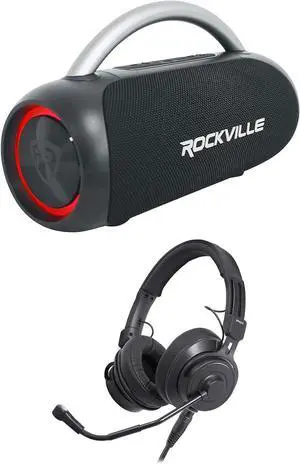Audiosavings Bundle: BPHS2CA Broadcast Stereo Headset with Condenser Mic, 45mm Drivers Bundle with Rockville RPB-D3 Loud Free Portable Bluetooth Speaker Party Boombox (2 Items)