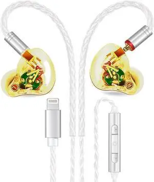 Vibes 202ML Wired Earbuds - HiFi in Ear Headphones - Noise-Isolating Ear Buds w/ Mic - Clear Sound, Deep Bass, Comfort-Fit Earphones - MMCXLightning for iPhone 514, Silver Plated Cord, Carrying Case