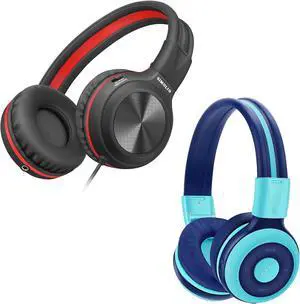 SIMOLIO Stereo Wired Headphones Teens Adults Kids Youths w/Mic & Volume Control & Volume Limited & Share Port & Portable Pouch, Safe Volume Durable Headset for Online School Gaming PC Laptop Travel