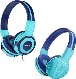SIMOLIO Wired & Bluetooth Kids Headphones Bundles, Safe Volume, HD Mic Stereo Sound, Adjustable Headband, Foldable Durable Children Headsets for Travel School