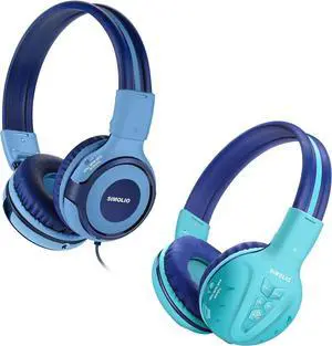 SIMOLIO Kid Headphones Wired & Bluetooth Bundles, Safe Volume, HD Mic Stereo Sound, Adjustable Headband, Foldable Durable Children Headsets for Travel School