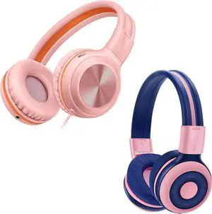 SIMOLIO Kid Headphones Wired & Bluetooth Bundles, Safe Volume, HD Mic Stereo Sound, Adjustable Headband, Foldable Durable Children Headsets for Travel School