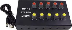 Headphone Amplifier 10 Channels Metal Stereo Amplifier Earphone Splitter with Power Adapter for Sound Mixer