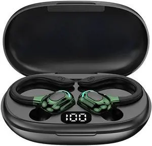 Wireless Earbuds with EarHooks Bluetooth Headphones with 360° Stereo Sound,Wireless Sports Earphones Active Noise Cancellation with 60H Playtime for Phone Laptop PC TV Running Workout,Green