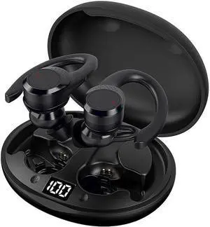 Wireless Earbuds with Earhooks Bluetooth Headphones Ear Buds,IPX6 Waterproof,Painless for Long Term Wearing,Single Battery Life 10H,LED Digital Display Headset with Earhooks for Sport Running Workout