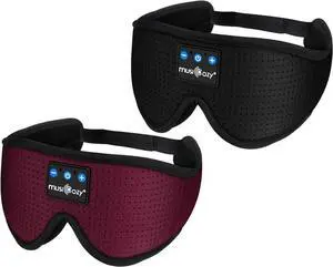 MUSICOZY Sleep Headphones 3D Bluetooth Headband, Wireless Sleeping Eye Mask Earbuds for Side Sleepers, Air Travel, Meditation, Built-in Ultra Soft Thin Speakers Washable, Pack of 2