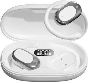 Wireless Translation Open Ear Earbuds with Ear Hooks Open Ear Headphones Bluetooth 5.4 Sports Earphones Built-in Mic,Bilateral Stereo 60H Playtime for Running,Sports,Cycling,Driving,White