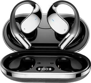 Headphones Open Ear Earbuds with Ear Hooks Wireless Bluetooth V5.4 Earphones with ENC Call Noise Reduction,60 Hours Playtime IPX5 Waterproof Sport Headphones for Running,Cycling,Driving,Black
