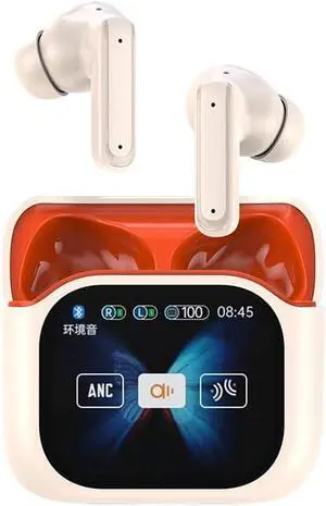 Wireless Ear Buds Bluetooth 5.3 Headphones with Intelligent Touch Screen, Deep Bass Stereo and ANC/ENC Multiple Intelligent Noise,6 Hours of Playback Time for iPhone & Android,Gold