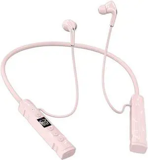Wireless Earbuds Neckband Bluetooth 5.4 Headphones,Pop Up Memory Card Slot & Noise Cancelling Mic,HiFi Stereo Deep Bass Earphones Single Battery Life 50H for Sports/Music/Phone Call,Pink