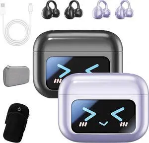 M100 Clip On Ear Headphones with Audio-Visual Future Touch Screen, Bluetooth Wireless Open Ear Clip Earbuds for Music & Phone Calls, Sport Waterproof & Sweatproof (C)