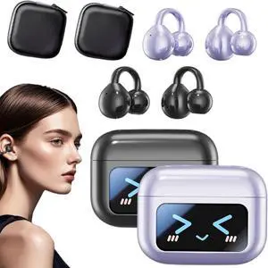 M100 Clip on Ear Headphones with Audio-visual Future Touch Screen, Smart Touchscreen Bluetooth Earbuds, Open Ear Clip Bluetooth Headphones Wireless Earbuds for Music & Phone Calls (Black+Purple)