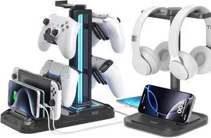 KDD Headset Stand with Charging Station & Dual Headphone Stand with Phone Holder KDD Headset Stand with Charging Station & Dual Headphone Stand with Phone Holder
