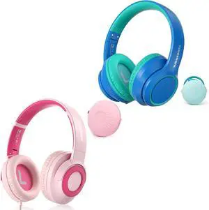 (Kids Bluetooth Noise Cancelling Headphones & (Kids Headphones Wired) Bundles-Comfortable Fit, Stereo Sound, Foldable, Adjustable Headband,for iPad Tablet Home School Travel