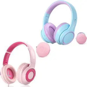 (Kids Bluetooth Noise Cancelling Headphones & (Kids Headphones Wired) Bundles-Comfortable Fit, Stereo Sound, Foldable, Adjustable Headband,for iPad Tablet Home School Travel