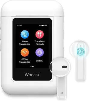 Wooask A8 Translation Earbuds, AI Translation Earbuds Real Time No APP Needed, No Subscription, 2025 Latest Two-Way Translator Device Support ChatGPT/Recording for Travel, Business, Learning Language