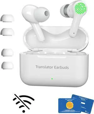 Wooask M6 Translation Earbuds, Two-Way Translator Earbuds with APP for 144 Languages and 11 Offline Translation Packs, 3-in-1 Wireless Bluetooth Headphones for Travel Business Learning (White)