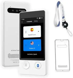 Wooask Offline Translator Device W12 144 Languages 98% Accuracy 0.5s Instant Translation Ideal for Travel, Business, and Global Communication(with Lanyard and Protective Case) (White)