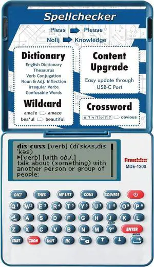 Franklin MDE-1200 Electronic Dictionary and Thesaurus  English Dictionary, Synonyms, Spell Checker, Word Games, Grammar Tools, Digital Dictionary, Portable Device with LCD Screen