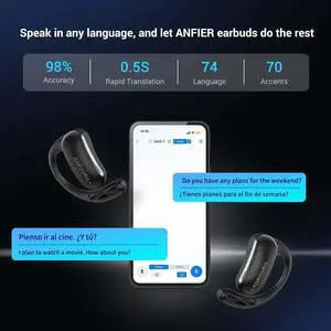 Wooask AI Translator Earbuds, 144 Language Translator Earbuds Open Ear Design 3-in-1 AI Translation Earbuds Real Time F56 Black (with Offline Package (Lifetime Free))