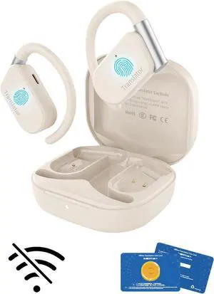 Wooask M9 Translation Earbuds, Translator Earbuds Two-Way for 144 Languages and 11 Offline Translation Packs, 3-in-1 Real-Time Translator for Travel Business Learning (Beige, Offline Version)