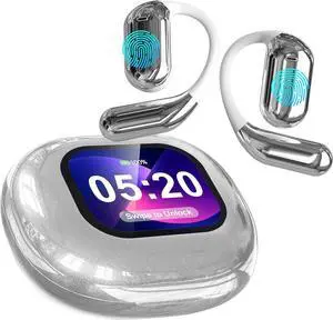 AI Real-Time Translation Earbuds, Wireless Bluetooth Earbuds with 144 Languages, Two-Way Translator Earbuds, Noise Cancelling, with LCD Touch Screen for Pad Tablet Laptop Android/iOS Phones, Silver