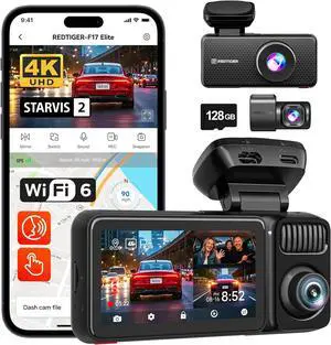REDTIGER F17 Elite 4K 3 Channel Dash Cam, STARVIS 2 IMX678 & IMX675, 128GB Card, Full Night Color, 4K+2.5K+1080P Front and Rear Inside, Touch Screen, Voice Control, 5GHz WiFi 6, GPS, HDR, Parking Mode REDTIGER F17 Elite 4K 3 Channel Dash Cam, STARVIS 2 IMX678 & IMX675, 128GB Card, Full Night Color, 4K+2.5K+1080P Front and Rear Inside, Touch Screen, Voice Control, 5GHz WiFi 6, GPS, HDR, Parking Mode