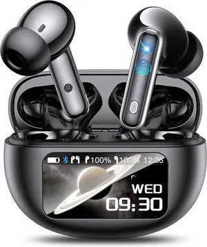 AI Language Translation Earbuds, Ear Buds with Multifunctional Touch Screen Translator for 144 Languages & Accents, Noise Canceling, 60 Hours with 4 ANC Mic, IP7 Waterproof Earphones Black