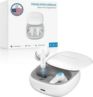 M3 AI Translation Earbuds Real Time, Offline Translator Device in 144 Languages, 3-in-1 Two-Way Audífonos Traductores, Language Headphones for iOS & Android, No Subscription Required (White)