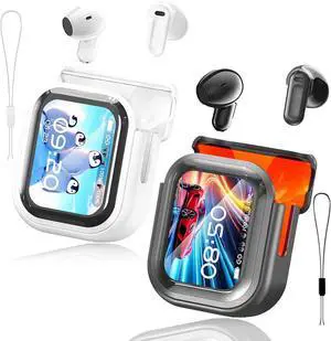 NE20 Earbuds, NE20 Translation Earbuds,Bluetooth 5.4 Earphones LED Display,140 Two-way language translator Earphones, Touch Control Waterproof Headphones Built-in Microphone for Office (Black + White)