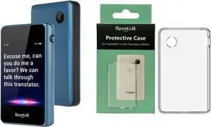 Timekettle, Fluentalk T1 Mini Translator Device No WiFi Needed, Built in 1-Year Global Mobile Data, Supports 40 Languages and Photo Translation Blue Bundle with 1 Silicon Rubber Case