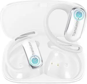AI Translation Earbuds Real-Time 3-in-1 Language Translator Earbuds Lifetime Free Offline Translation(8 Languages) & Online Translation(144 Languages) Fit iOS & Android AF56 White