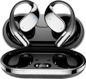 Open Ear Headphones Wireless Bluetooth 5.4 Wireless Sports Earbuds with AI Smart Translation Bluetooth Headset,ENC Call Noise Cancellation IPX5 Waterproof for Sports,Driving,60 Hours Playtime,Black