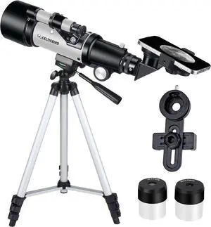 Telescope for Kids Beginners, 70mm Aperture 400mm Astronomical Refracting Telescope for Adults Students - Travel Telescopes with Tripod, Phone Adapter(Silver)