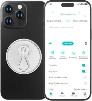Eelexa 3-in-1 AI Translator Recorder, Instant 138 Languages Translator with Magnetic Phone Stand, Real-Time Video/Voice Call Translation, 30-Day Standby for Travel, Business & Learning