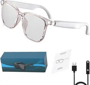 AI Translator Glasses, AI Glasses for Men Women, AI Smart Glasses Supports 144 Languages, Glasses Headphones Anti-Blue Light Lenses, Open Ear Music & Hd Calling (White)