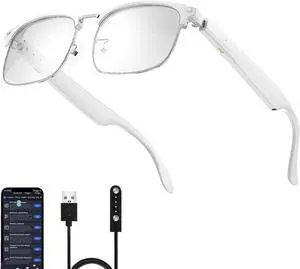 AI Translator Glasses, AI Smart Glasses, Lentes Traductores De Idiomas with 144 Languages Real Time Translation and Touch, Voice Assistant, Anti Blue Light, Great for Businees, Travel (White)
