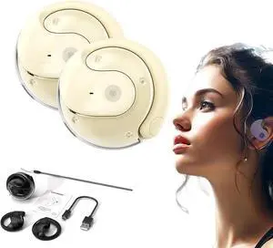 Touchtoin Earbuds, Sentdream Translator, Ai Headphones Language Translation, Hy-T26 Pro Wireless Bluetooth Translation Earbuds, Open Ear Headphones Wireless Bluetooth 5.4, Supports 75 Languages(Beige-