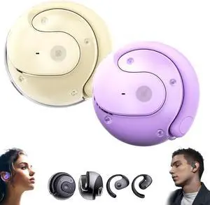 Hy-T26 Pro Wireless Bluetooth Translation Earbuds, 2024 New Hy-T26 Pro Language Translator with 75 Languages Supported, Language Translator Earbuds Real Time Translation Earbuds (Beige+Purple)