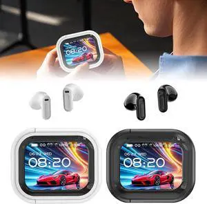 NE20 Earbuds, NE20 AI Translation Earbuds Real Time, Bluetooth Earphones LED Display,140 Two-Way Language Translator Earphones, Touch Control Waterproof Headphones Built-in Microphone (Black+White)