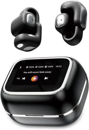 Translation Earbuds with Color Display,Open Ear Clip Design,Bluetooth 5.4,Touch Control,TF Card Music Player & External Speaker,Open Earbuds for Running,Office & Travel