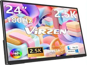24 2.5K 2560 * 1440 Portable Monitor 180Hz 120% sRGB USB-C HDMI Large Gaming Second Extender Display Monitor Adjustment Stand for MacBook Laptop,Camera,Desktop,PS5/4, Xbox, Switch,Phone