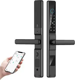 HIFAM Fingerprint Door Lock, TUYA APP Control Smart Lock Electronic Door Lock with Code Passcode Biometric Door Handle, IC Card Key Unlock