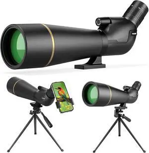 Spotting Scope 25-75x85 HD with Phone Adapter, Tripod & Carrying Bag -Fully Multi-Coated Optics,BAK4 High Definition Waterproof Spotter Scope for Birding, Hunting, Astronomy, Outdoor Observation,Black