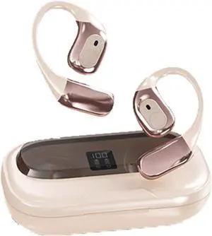 Bluetooth V5.4 Headphones Open Ear 142 Countries Language Translator with Earhooks Bluetooth Sports Earphones Built-in Mic,60H Playtime Bone Conduction Headphones Earphones for Beige