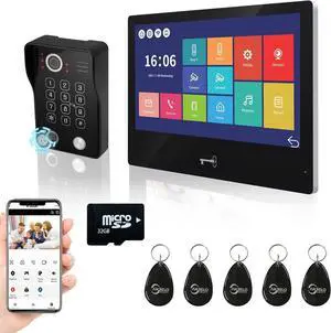 Wired Video Door Phone Apartment Intercom System,WiFi 10 Inch Touch Screen Monitor with 1080P HD Doorbell Camera,5 in 1 Unlcking,Motion Detecting Tuya for Home Villa,64G (1 black+1 black)