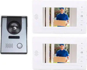 Video Intercom Doorbell System, 120º Wide Angle Video Doorbell Camera with 2 Monitor & 7 Inch Screen Wired Video Door Entry System for Villas Homes Offices (US Plug)